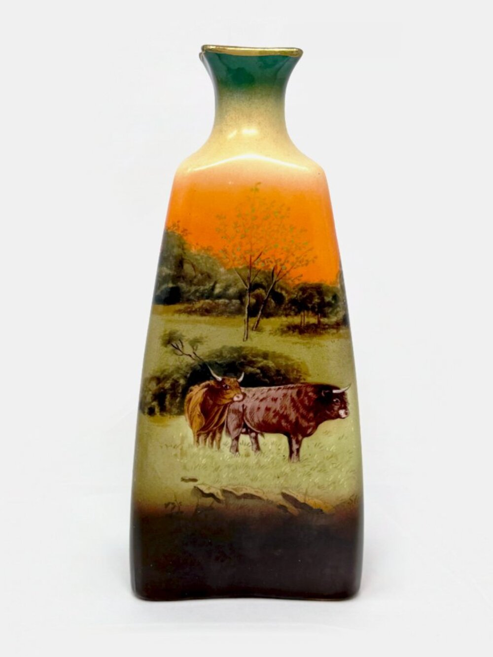 Vintage Robert Hanke RH Austria Pottery Vase Cattle Landscape Scenic Sunset